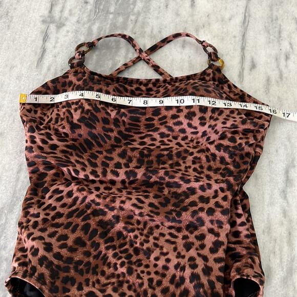 Time and Tru Brown Animal Print One piece Swimsuit NWT Woman Size M 8/10 - Picture 7 of 9